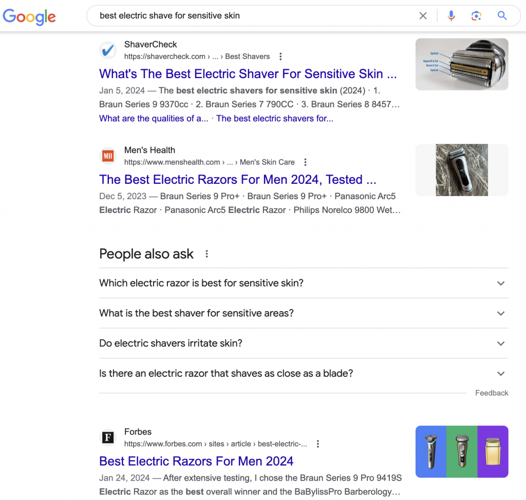 Traditional SEO search result example
